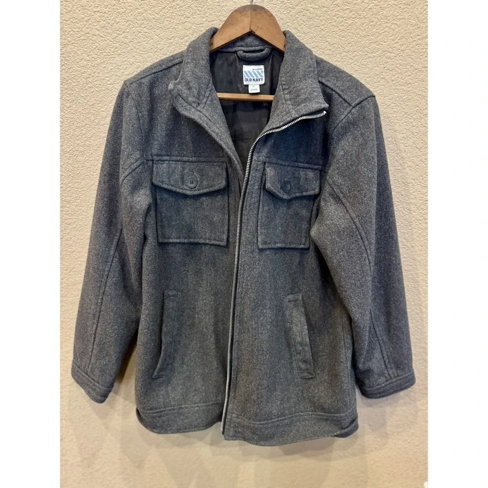 Old Navy Jacket Youth Large 12/14Full Zip Wool Blend‎ Moto Dark Gray Outdoor